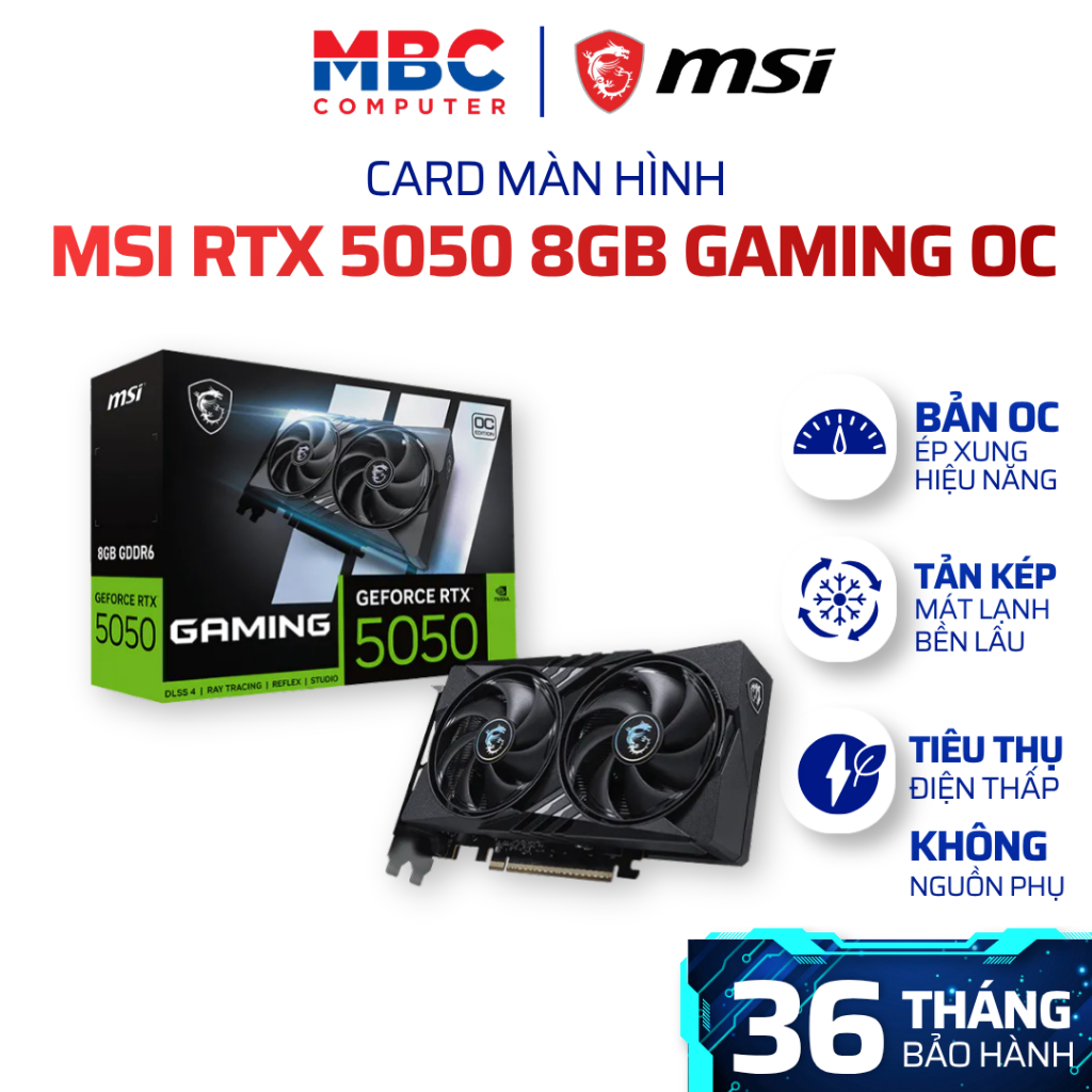 VGA MSI GeForce RTX 5050 8G GAMING OC - 8GB GDDR6 | PCIe Gen5 | STORMFORCE FAN Chính Hãng