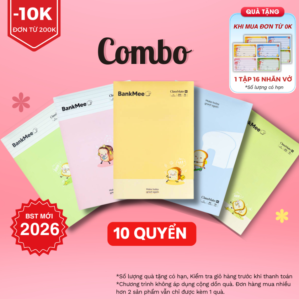 [BST 2026] Combo 10 Vở Kẻ Ngang 80/ 120/ 200 Trang CLASSMATE Bìa Dày Chống Nước Đa Dạng Mẫu Cho Học 
