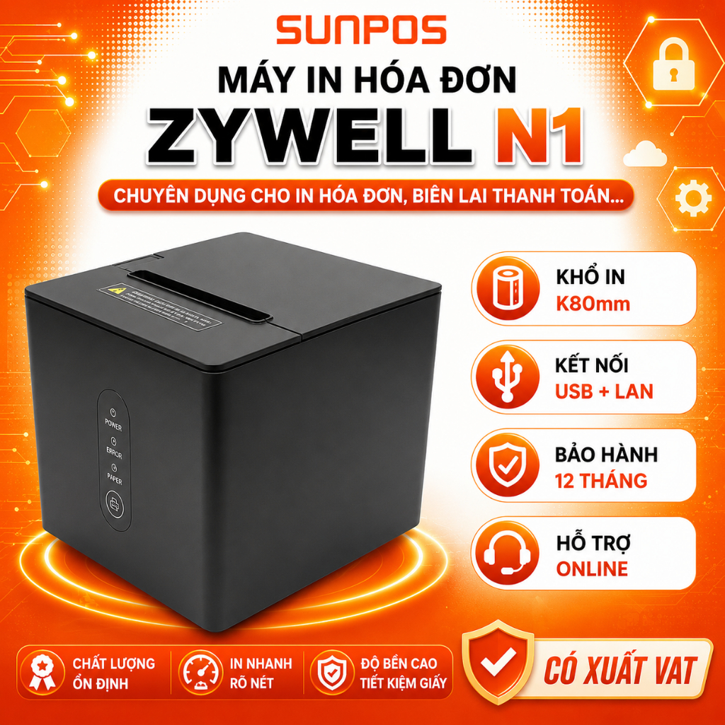 [NEW] Máy in hóa đơn Zywell Zy-N1 (USB+LAN) máy in bill chuyên dụng cho quán cafe, nhà hàng...
