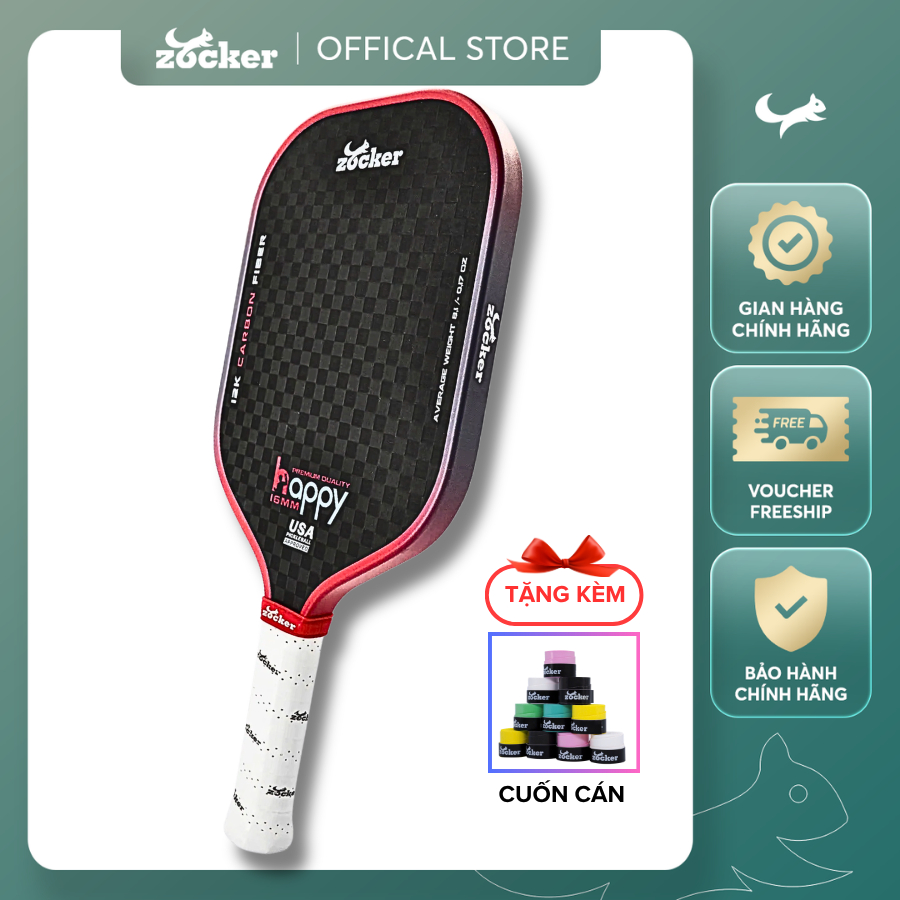 Vợt Pickleball Zocker HP03 Premium Quality, chứng nhận USAPA (Tặng cuộn cuốn cán vợt)