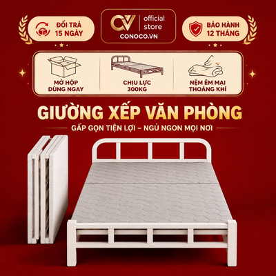 Giường Gấp Gọn CONOCO Có Nệm Nhẹ Dễ Di Chuyển Chịu Lực 300kg Không Cần Lắp