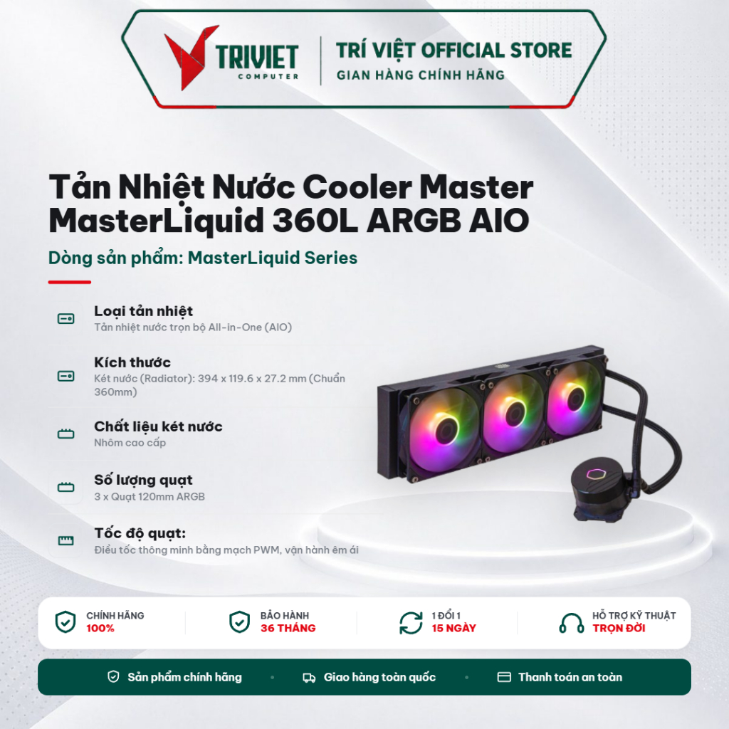 Tản Nhiệt Nước Cooler Master MasterLiquid 360L ARGB AIO 360mm CPU Cooler Intel AMD