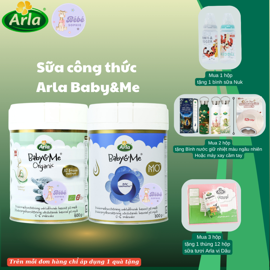 Sữa Arla Baby&Me HMO 800gr , Sữa Arla Baby&Me Organic A2 600gr số 1, 2, 3 - Bebe Sophie