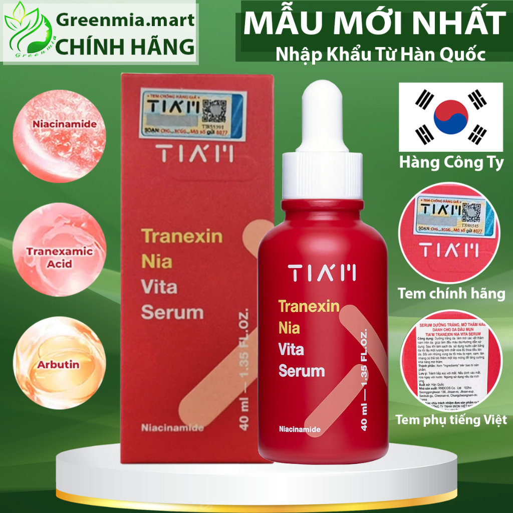 [HÀNG CÔNG TY] Serum TIA'M Tiam Đỏ Tranexin Nia Vita Serum 40ml Mờ Thâm Dưỡng Sáng Da Cấp Ẩm Dịu Nhẹ