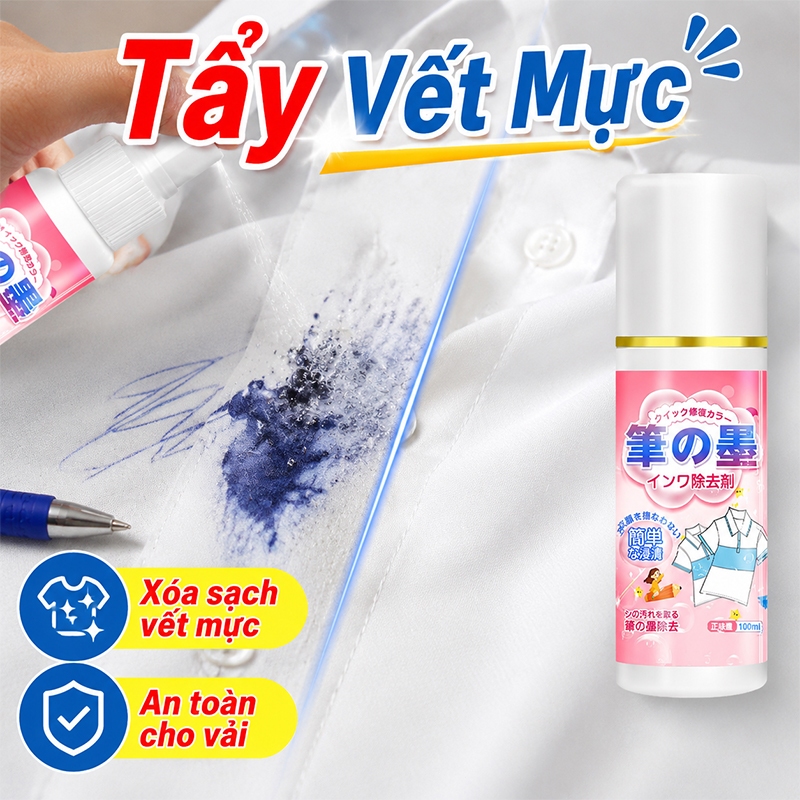 Tẩy Vết Mực Bút Bi Trên Quần Áo 100ml - Làm Sạch Vết Mực Bút Bi, Dịch Tẩy Vết Mực Bút Bi Bút Lông