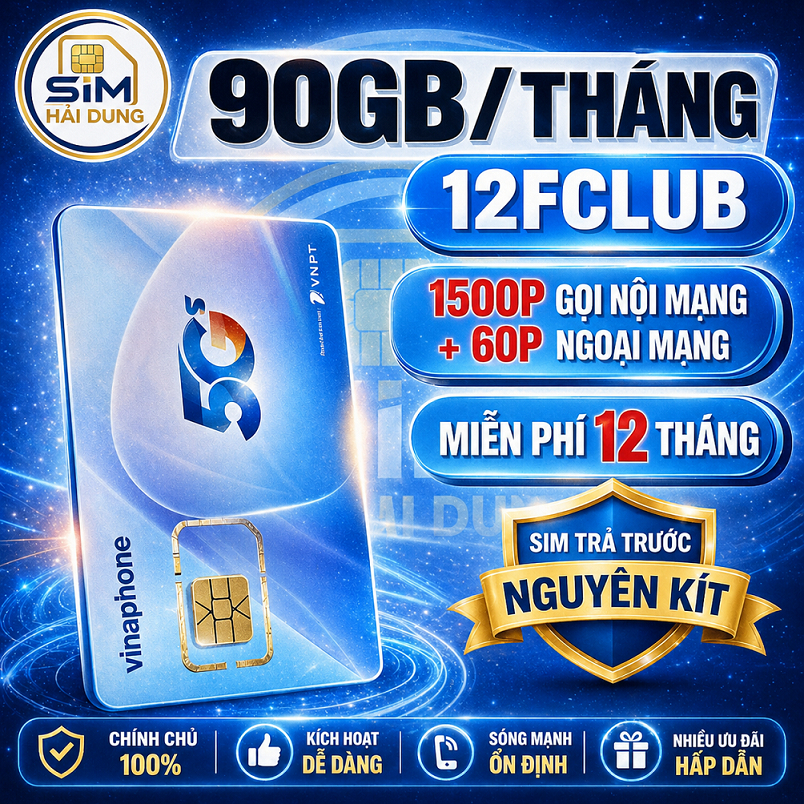SIM 5G VINAPHONE FCLUB 12 NGÀY 3GB + MIỄN PHÍ GỌI 12TH NGUYÊN KÍT ĐĂNG KÝ CHÍNH CHỦ [TỰ KÍCH TÊN VÀ 