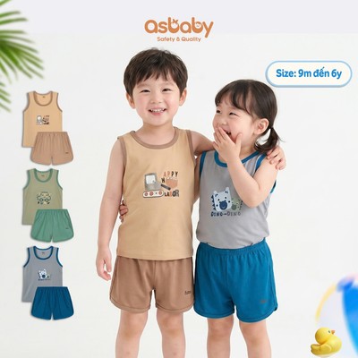 Bộ ba lỗ thể thao Asbaby poly lạnh 4 chiều mát mẻ, thoáng khí cho bé từ 12 tháng đến 6 tuổi