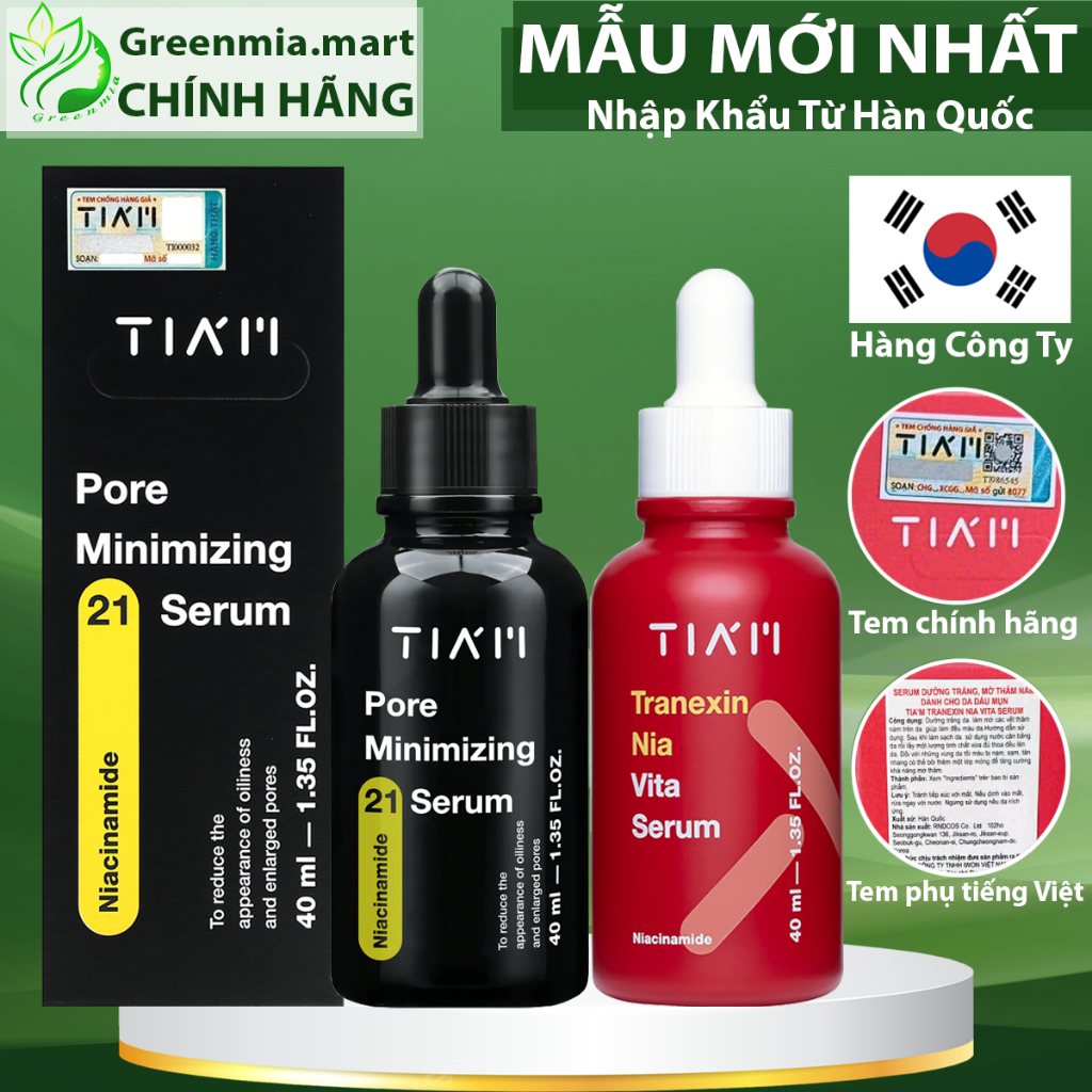 Serum Tia'm Tiam Tranexin Nia Vita Serum 40ml ĐỎ Niacinamide Pore Minimizing 21 Serum ĐEN Dưỡng Sáng