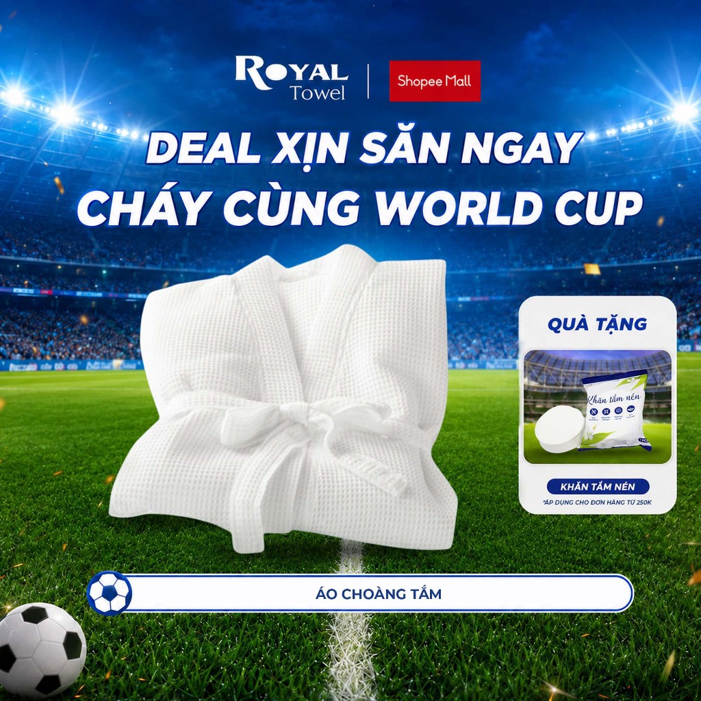 Áo Choàng Tắm Royal Towel Sợi Cotton Mềm Mịn, Thấm Hút Tốt, Không Xù Lông, Cho Nam Nữ