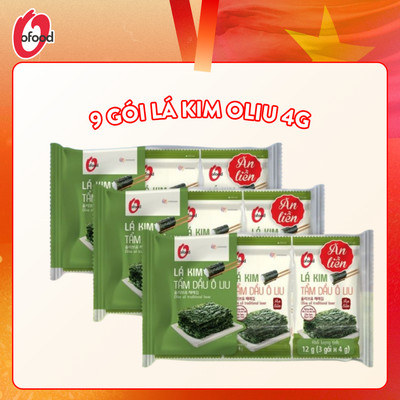 [O'FOOD VN] - COMBO 3 LỐC (9 GÓI) RONG BIỂN LÁ KIM TẨM DẦU OLIVE O'FOOD 4G – RONG BIỂN ĂN LIỀN, GIÒN THƠM, ĂN KÈM CƠM