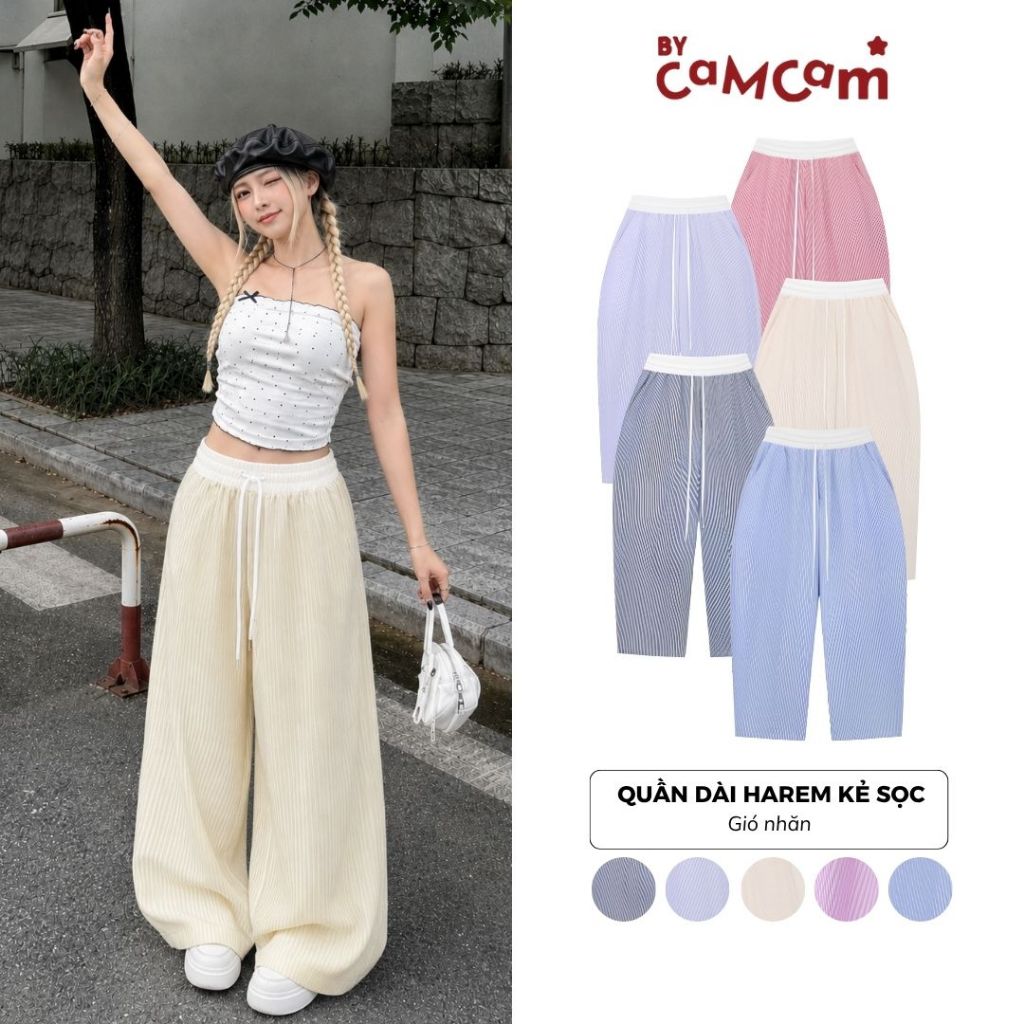 Quần Dài Harem Kẻ Sọc 𝑩𝒚𝒄𝒂𝒎𝒄𝒂𝒎 Form Unisex Mềm Mịn Nam Nữ Hàn Quốc