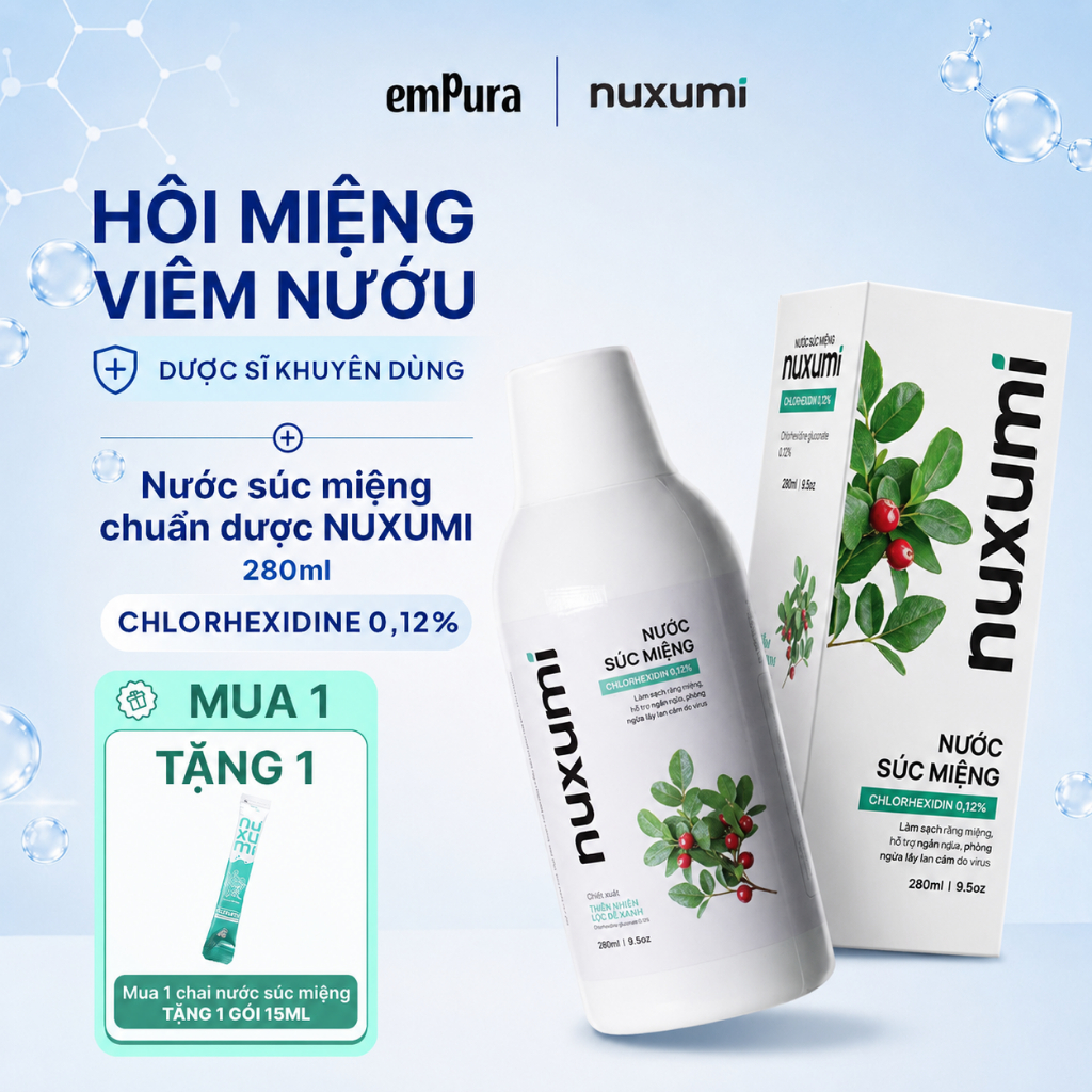 Nước Súc Miệng Nuxumi Khử Hôi Miệng, Giảm Ê Buốt, Làm Sạch Răng Miệng, Bảo Vệ Nướu 280ml