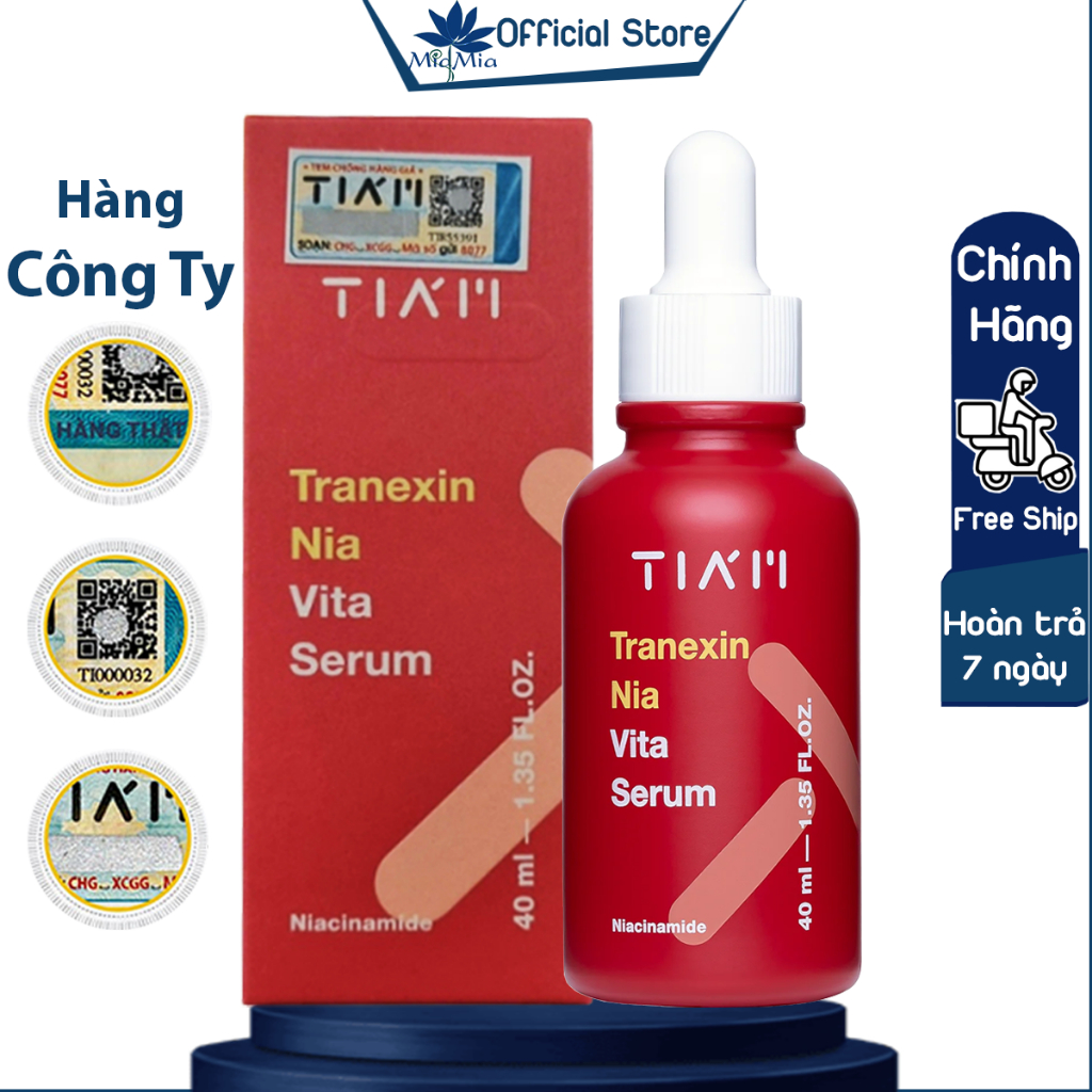 Serum TIA'M Tranexin Nia Vita Serum Tiam 40ml Màu Đỏ Dưỡng Sáng Da Hỗ Trợ Mờ Thâm Mụn Cấp Ẩm Đều Màu