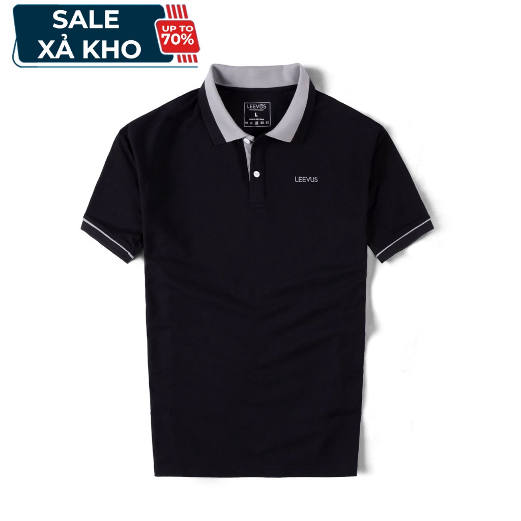 [SALE XẢ KHO] Áo Polo nam DYSAN LEEVUS đen phối xám, thêu logo, vải CVC cá sấu, form regular APL264