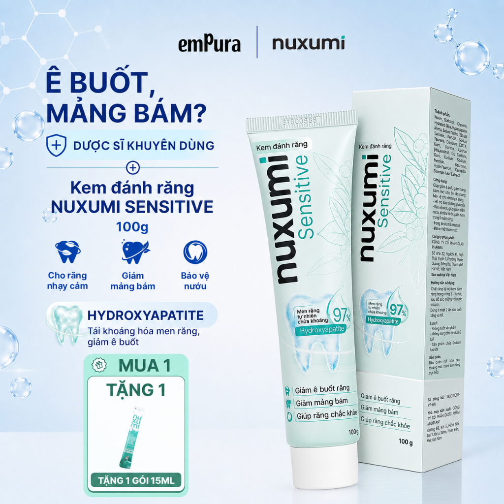 Kem Đánh Răng Nuxumi Sensitive Cho Răng Nhạy Cảm, Ê Buốt, Nhiều Mảng Bám, Tái Khoáng Men Răng 100g