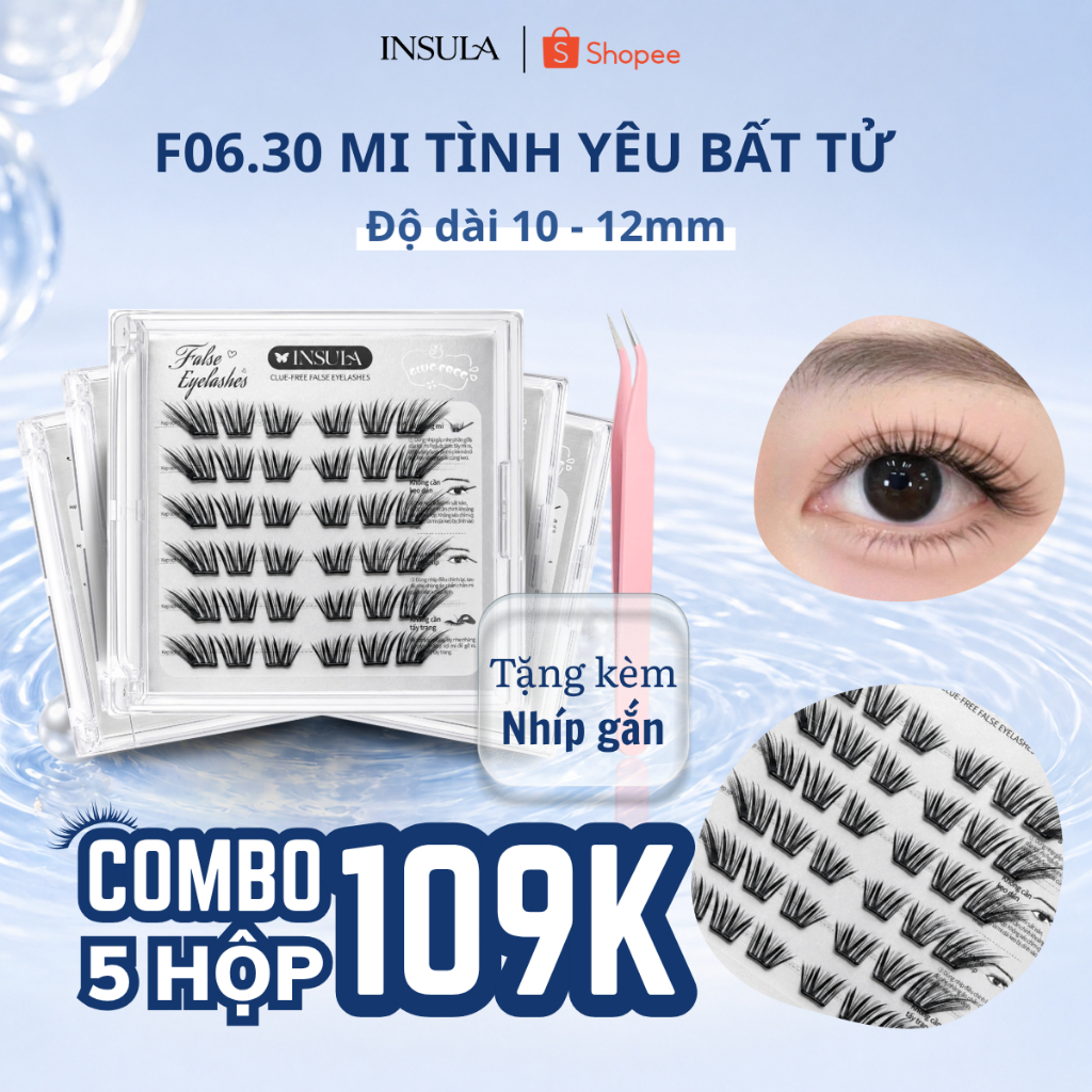 Combo 5 Hộp Mi Giả Cụm F06.30 Tình Yêu Bất Tử Kèm Nhíp Form Bay Nhẹ Mềm Mại Mi Tự Nhiên Dễ Gắn
