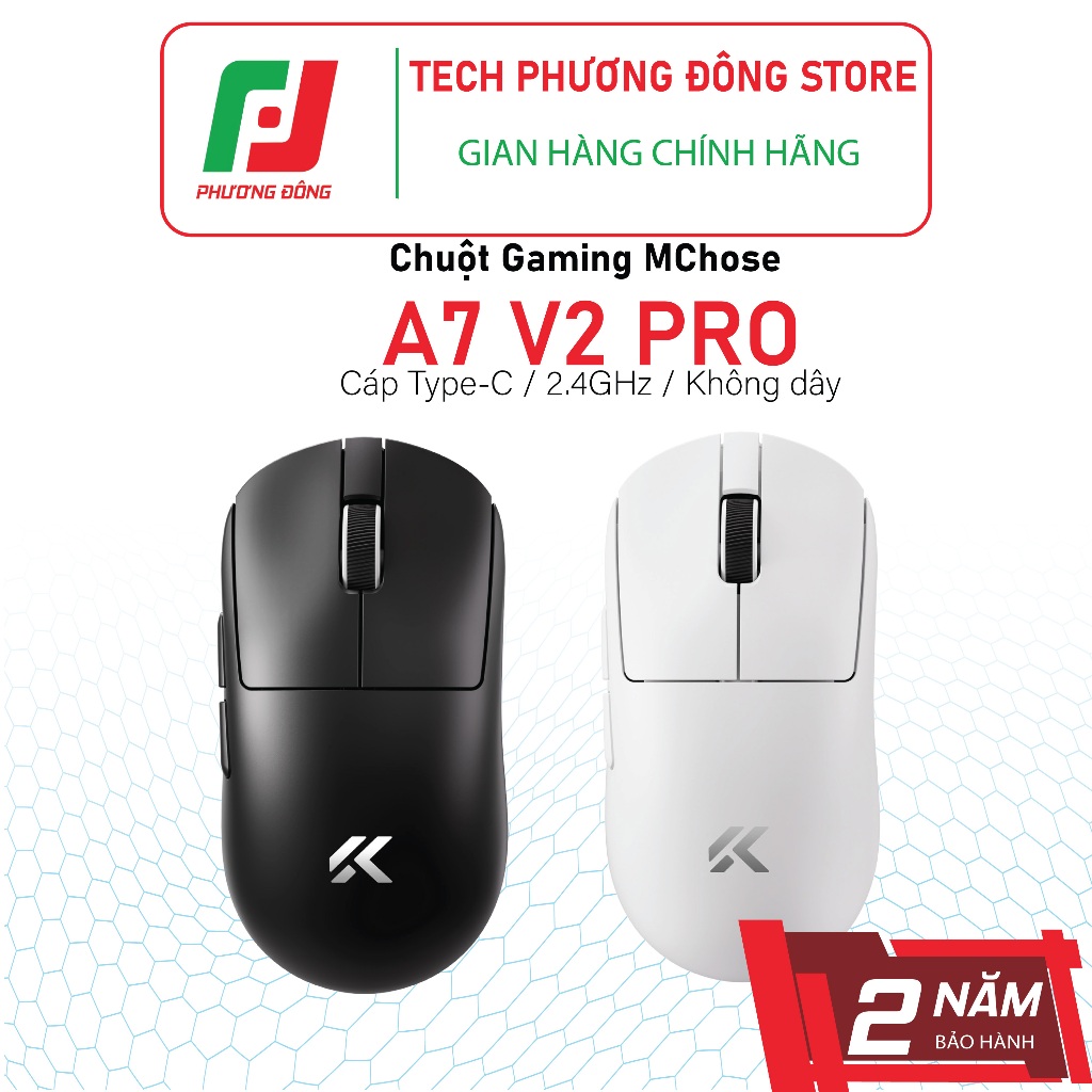 Chuột Gaming không dây MChose A7 V2 Pro| trọng lượng 59g| Chính hãng| Bảo hành 24 Tháng
