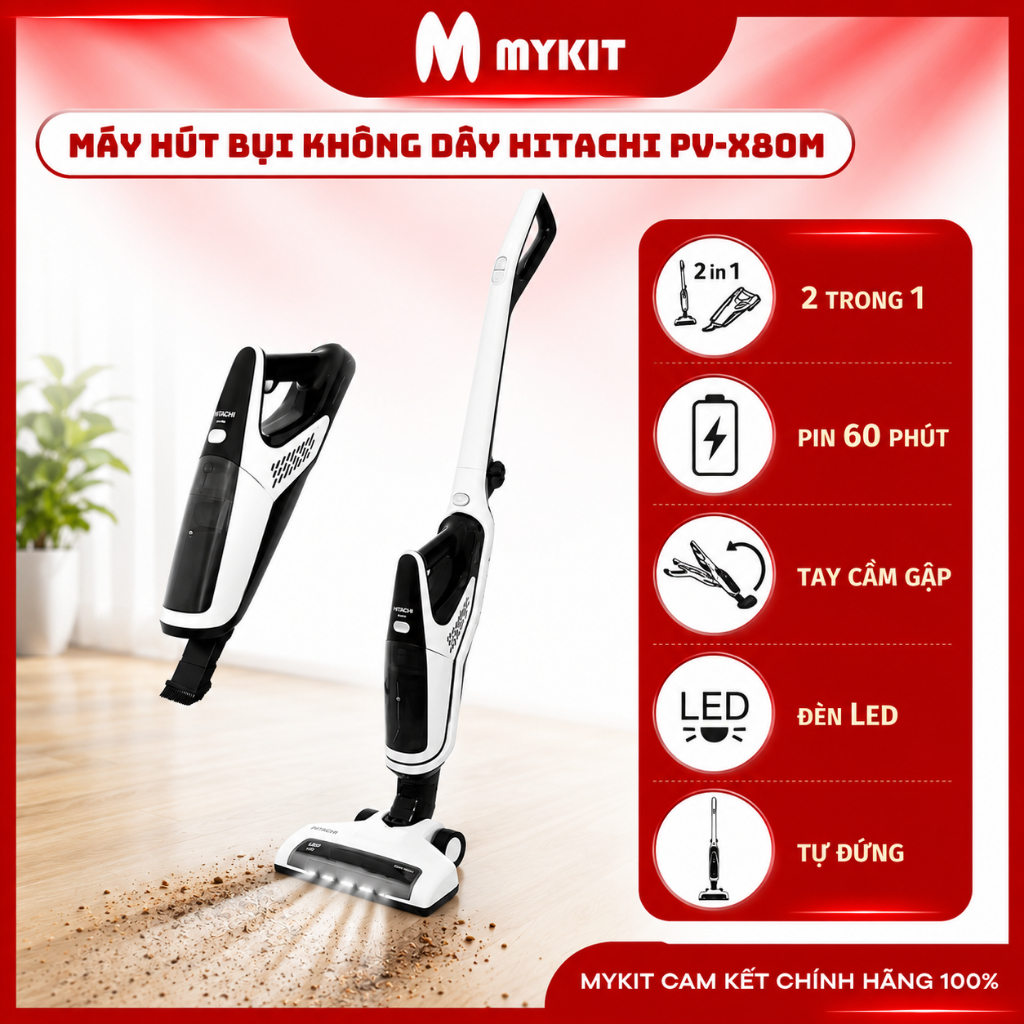 Máy hút bụi không dây Hitachi PV-X80M có đèn LED - Bảo hành 24 tháng