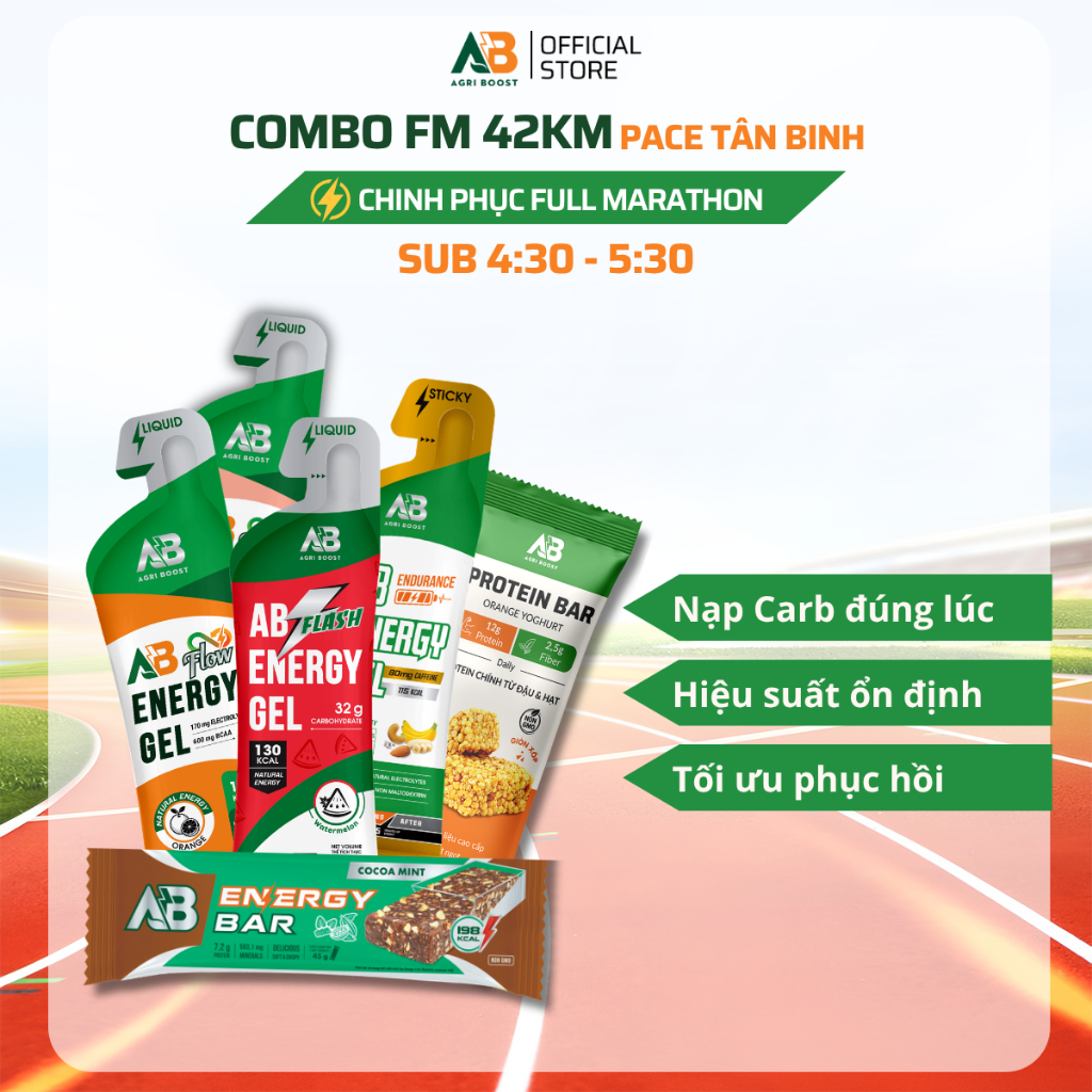 Combo Chạy Bộ FM 42km Gel Năng Lượng Chạy Bộ AB NUTRITION AB Flash Nước Uống Năng Lượng Tức Thì Khi 