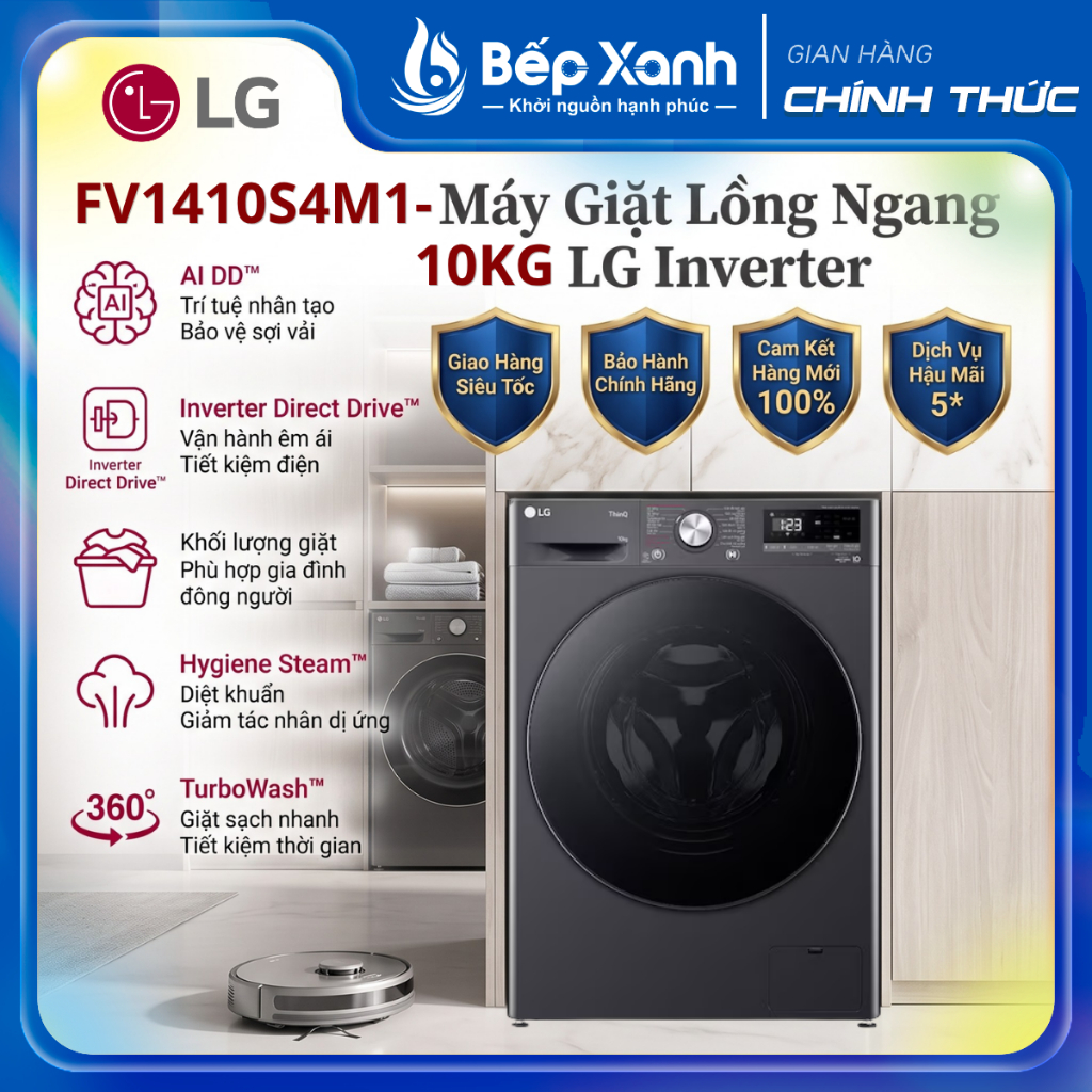 Máy Giặt Cửa Trước 10kg LG AI DD Inverter FV1410S4M1 | FV1410S4W1