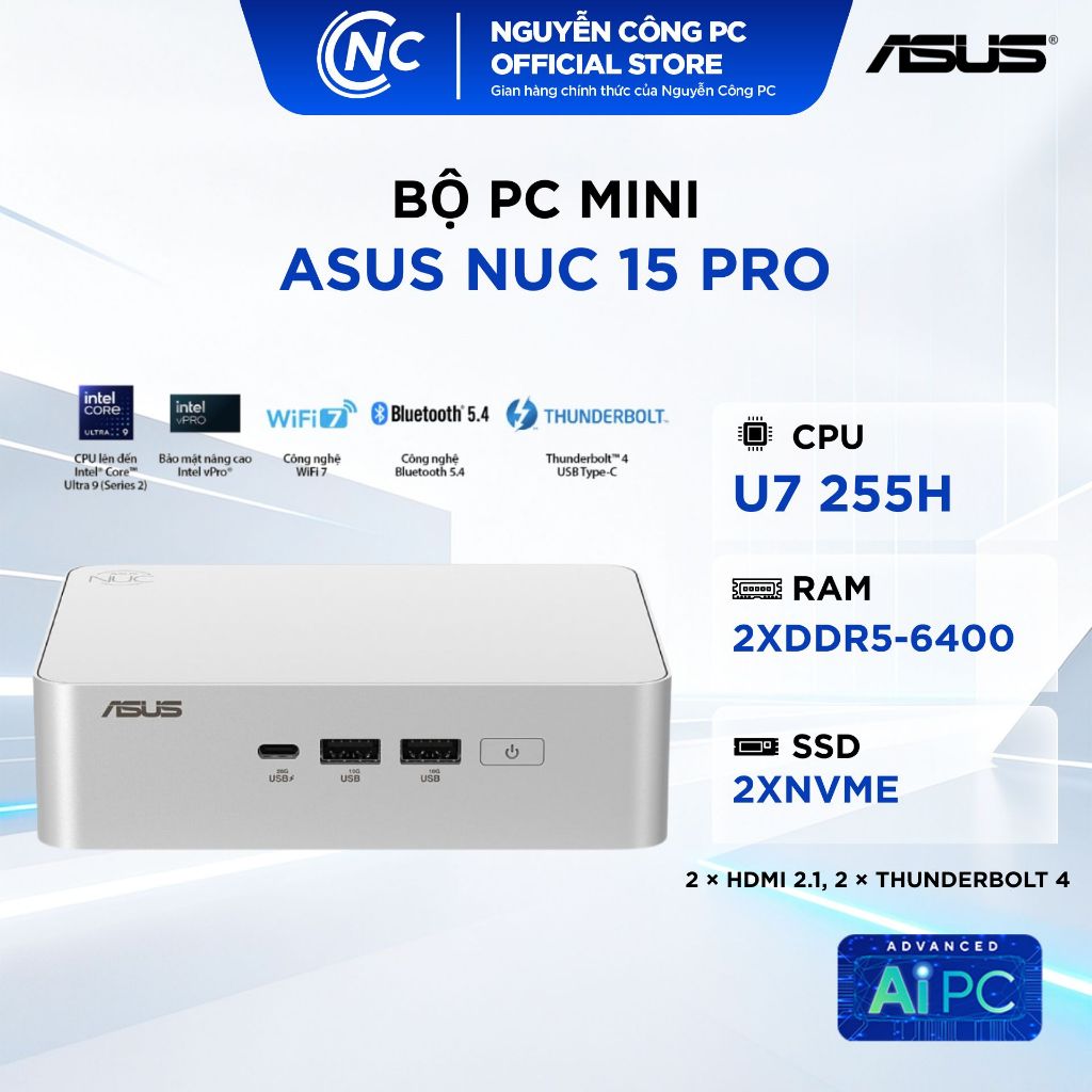 MINI PC NUC 15 PRO (CORE7-255H/2xDDR5/2xNVMe,SATA) - White - New - BH 36 tháng