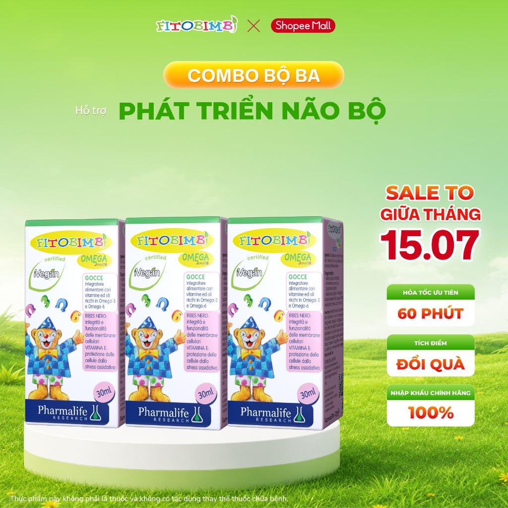 Combo 3 Fitobimbi Omega junior - Hỗ Trợ Phát Triển Não Bộ  - Omega Thực Vật Bổ Sung Omega 3, Omega 6