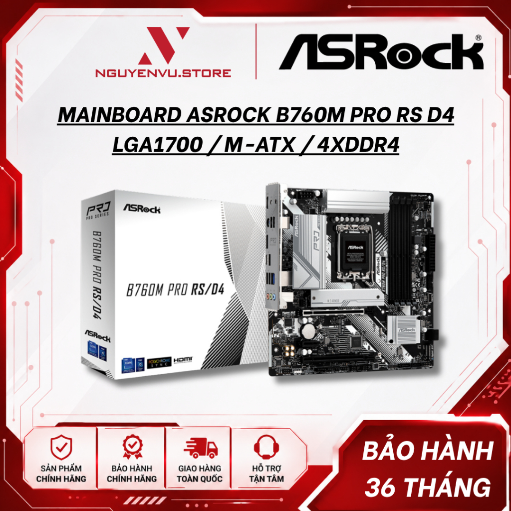 Mainboard Asrock B760M Pro RS D4 - B760M Pro RS D4 Wifi - Asrock B760M Pro RS D5 - Hàng Chính Hãng