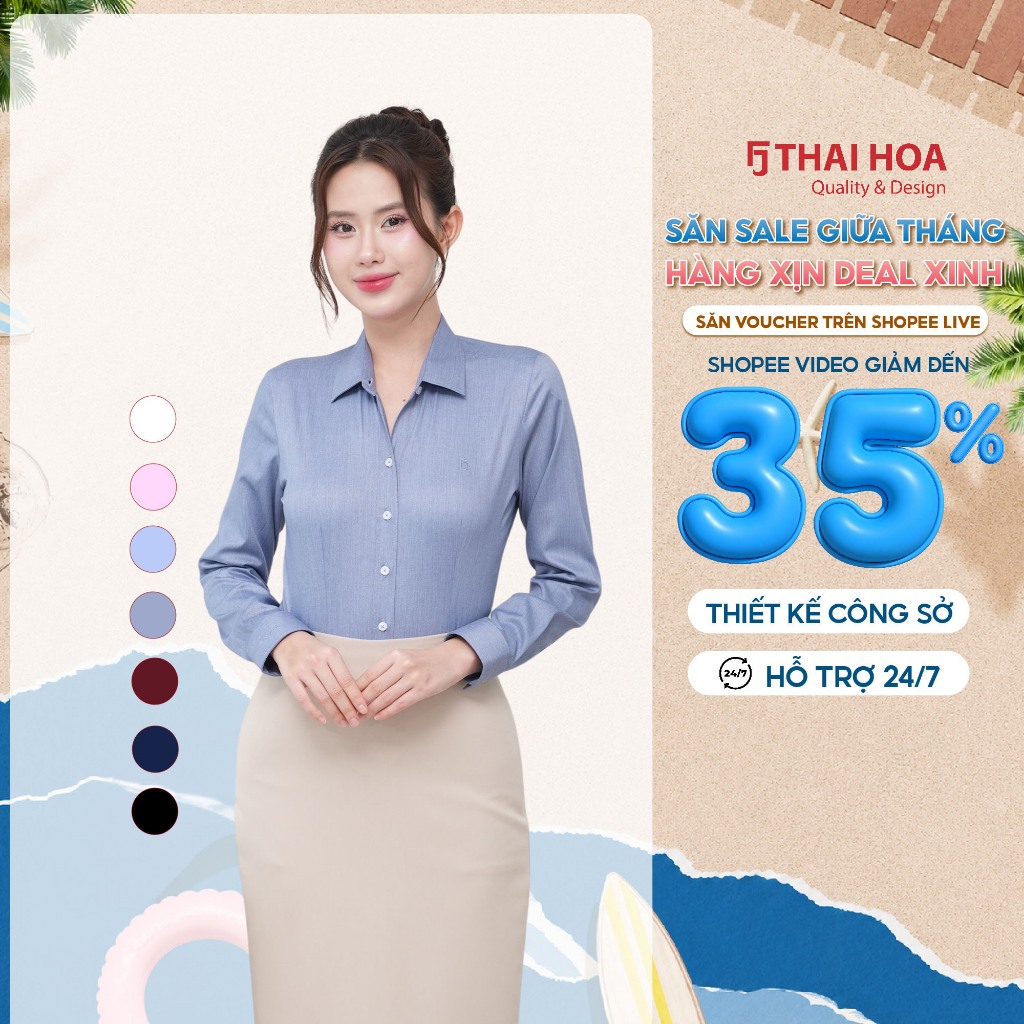 Sơ mi nữ overshirt R10 dài tay chất liệu sợi tre vải trơn form ôm công sở THAI HOA Quality & Design