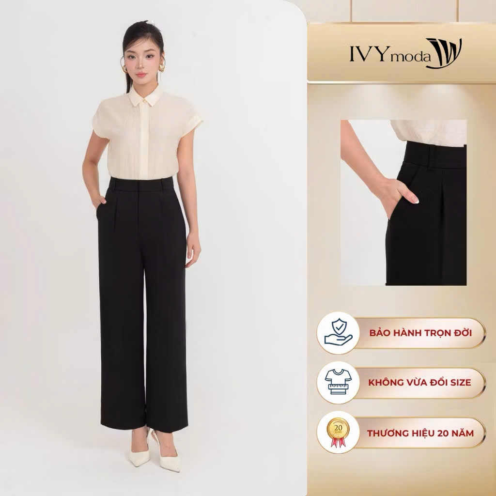 [ IVY MODA XẢ XÓT SIZE] ￼Quần âu nữ dáng suông cạp cao, quần tây nữ công sở IVY moda MS 22T0240