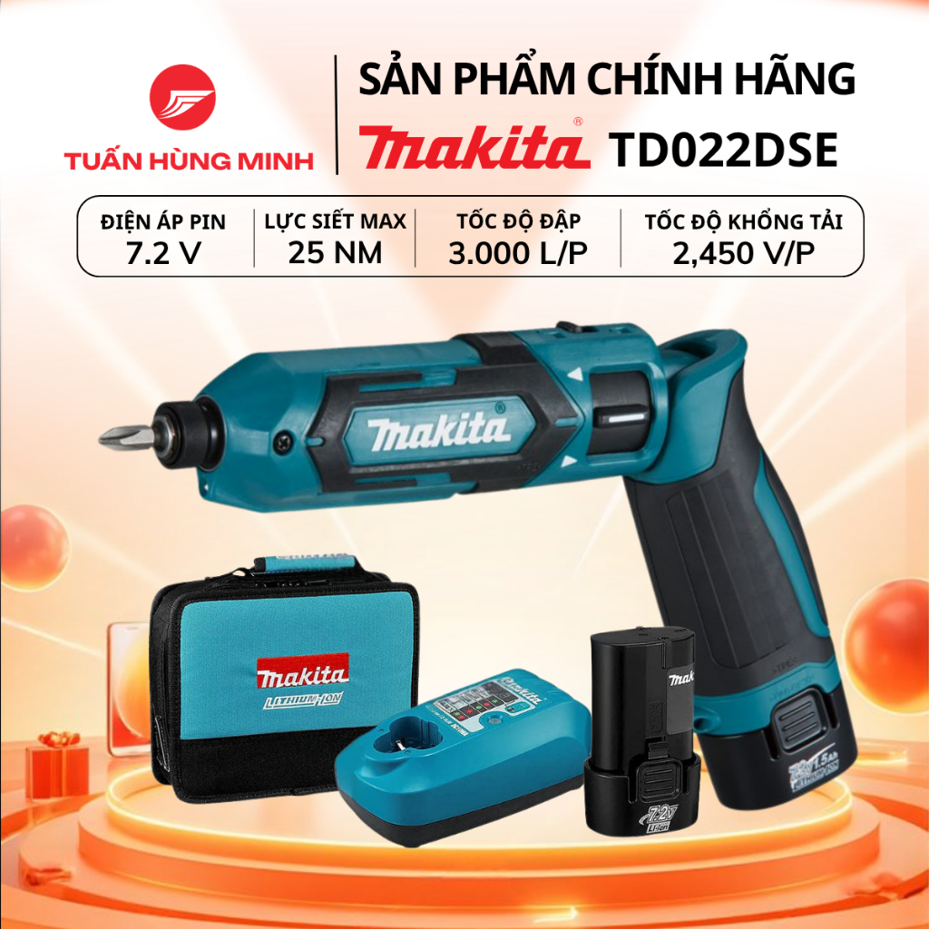 Máy Vặn Vít Gập Dùng Pin Makita TD022DZ 7.2V Nhỏ Gọn, Lực Siết 25Nm, Chính Hãng Giá Tốt Tại Tuấn Hùn