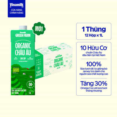 Thùng 12 hộp sữa tươi tiệt trùng hữu cơ Green Farm Organic 1L