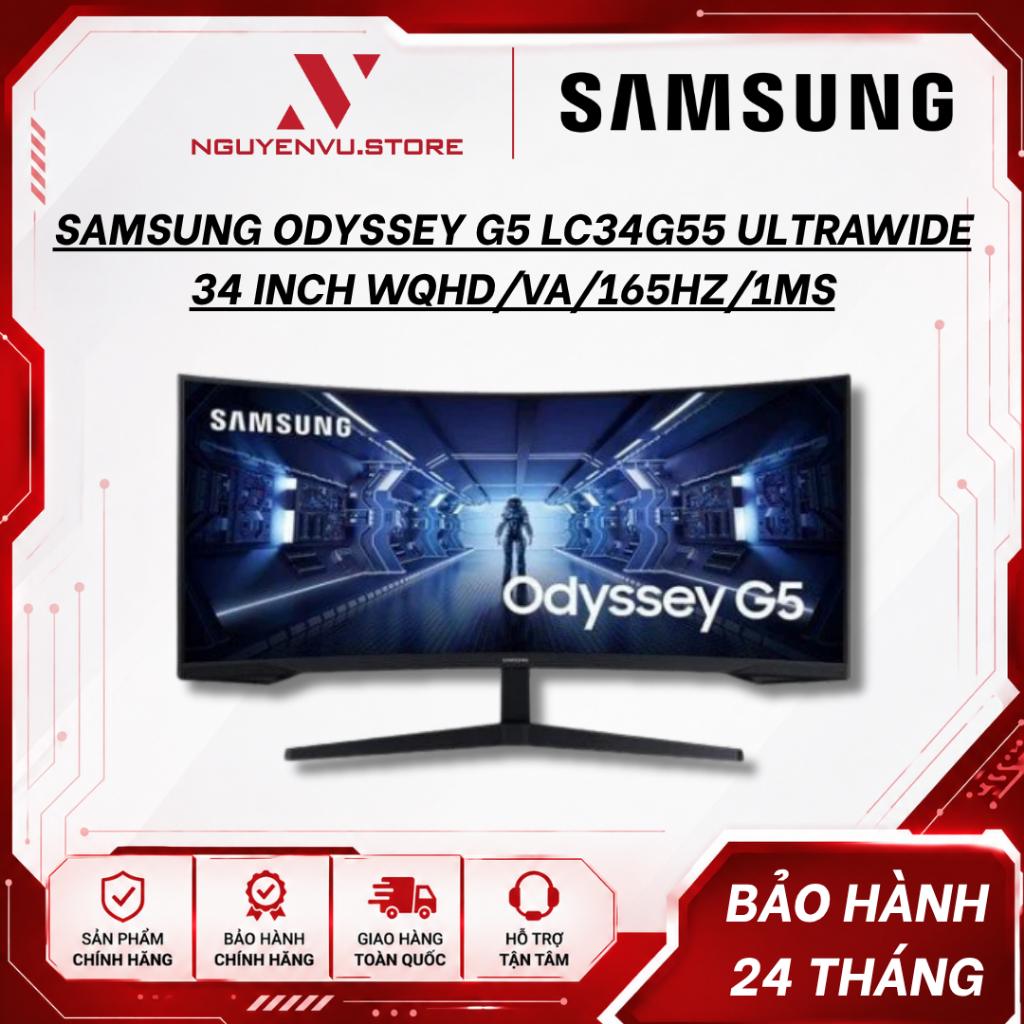 Màn hình cong Gaming Samsung Odyssey G5 LC34G55TWWEXXV Ultrawide 34 Inch (WQHD/VA/165Hz/1ms) - LC34G