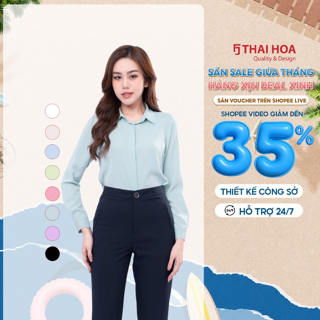Sơ mi nữ dài tay R17 chất liệu sợi sen mềm mại phong cách công sở THAI HOA Quality & Design