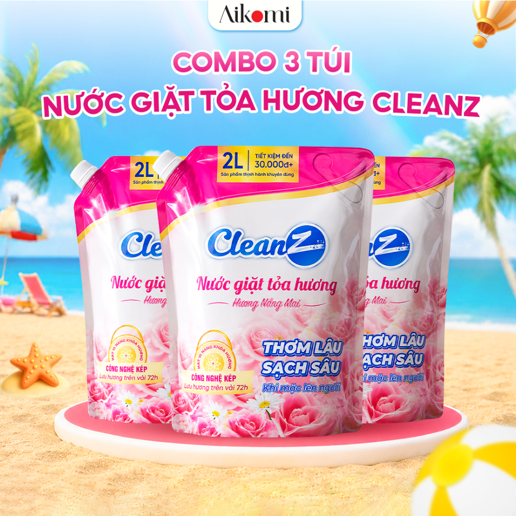Combo 3 Túi Nước Giặt Tỏa Hương CleanZ Hương Nắng Mai Thơm Lâu Bền Màu - tổng 6L