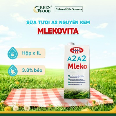 Sữa Tươi Mlekovita A2A2 Tiệt Trùng Nguyên Kem Cao Cấp 1L Ba Lan, Độ Béo Cao 3.8 Giàu Đạm Dễ Tiêu Hóa
