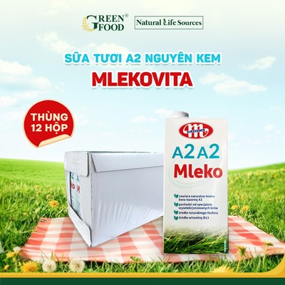 Thùng 12 Hộp Sữa Tươi Mlekovita A2A2 Nguyên Kem Cao Cấp 1L Ba Lan, Béo Cao 3,8 Giàu Đạm Dễ Tiêu Hóa