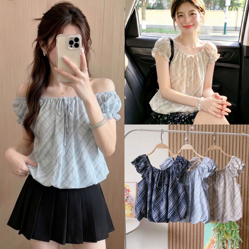 Áo Babydoll Dáng Bí Kẻ Caro Mặc Được 2 Kiểu Siêu Hot, Labibi