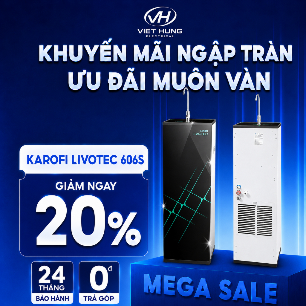 Máy Lọc Nước RO Karofi Livotec 606S - 10 Lõi Lọc, Màng RO Hàn Quốc - Bảo hành 36 tháng