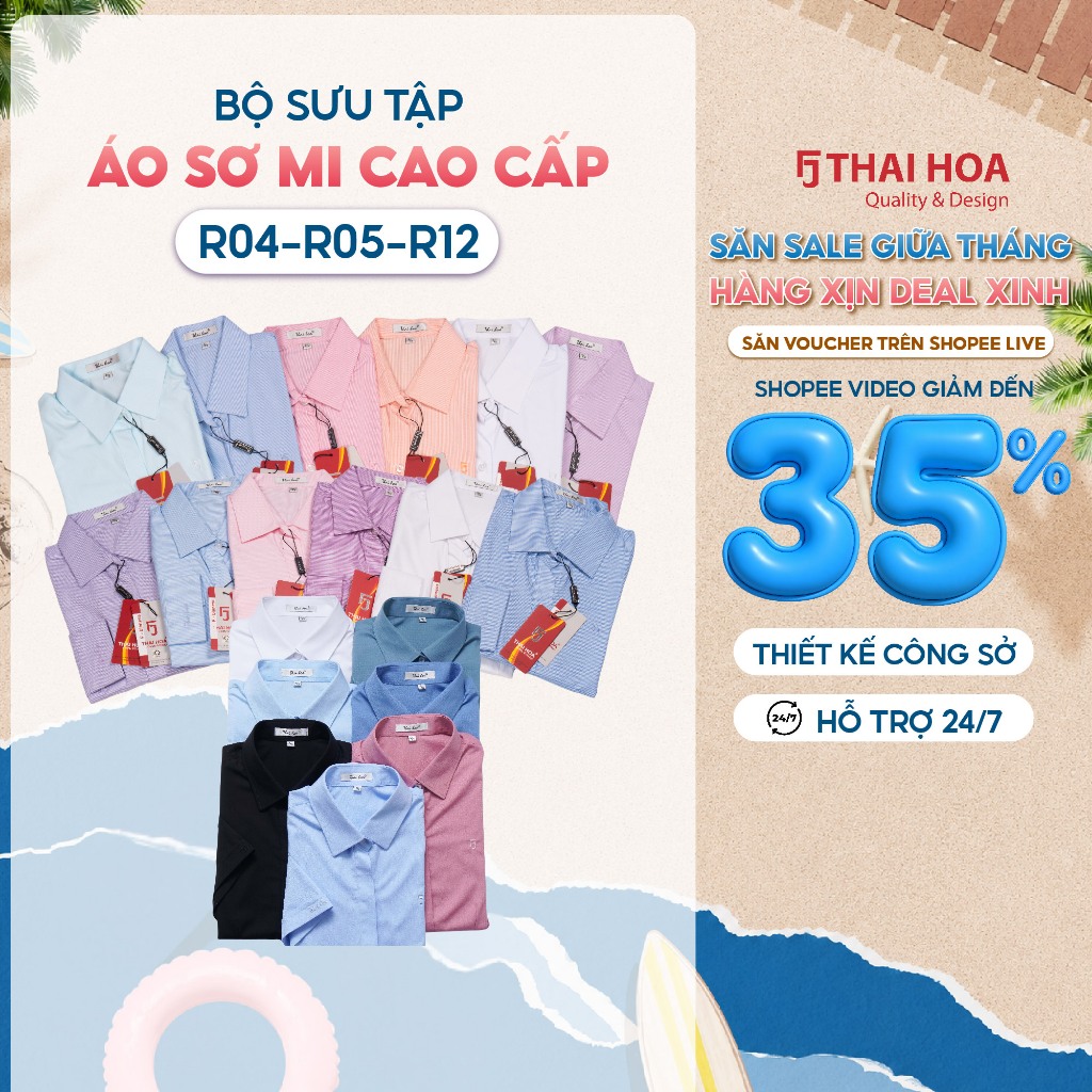 Áo sơ mi họa tiết kẻ sợi tre R12 và áo cotton kẻ tăm Thái Hòa (R04, R05) thời trang, đa dạng phong c