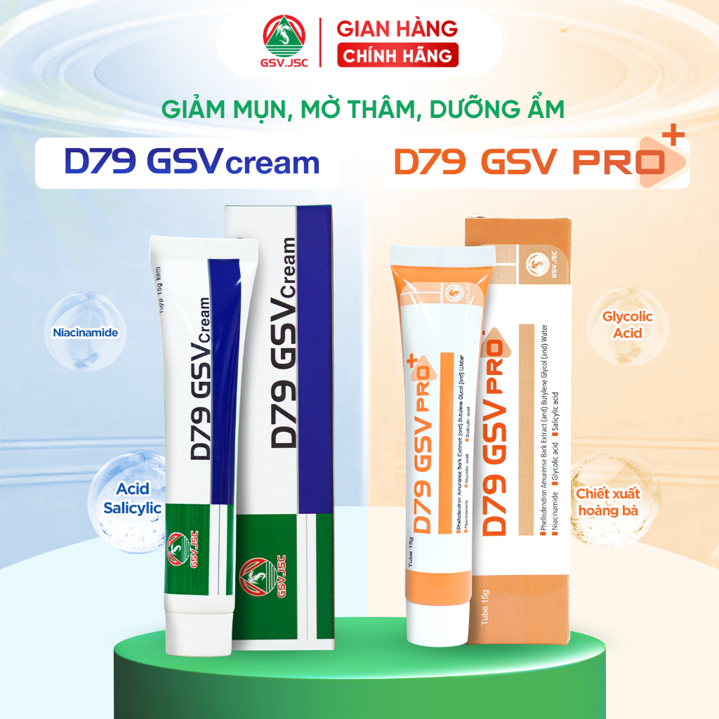 D79 GSV Cream/Pro+ Giảm và ngăn ngừa mụn, Mờ thâm mụn, Kiểm soát dầu nhờn, Dưỡng da (15g).