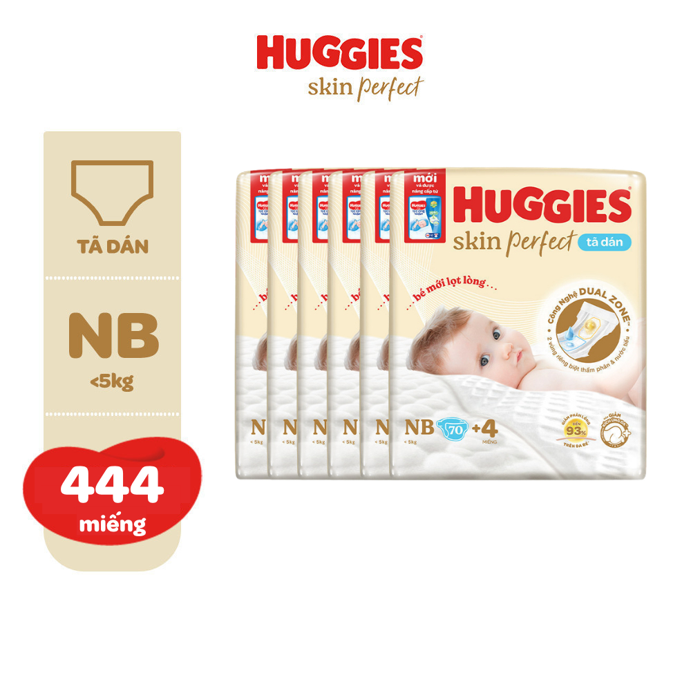 Combo 6 Tã Dán NB70/S54/S80/M76 hoặc Miếng Lót Sơ Sinh NB1 64+6/108+9 Huggies Skin Perfect