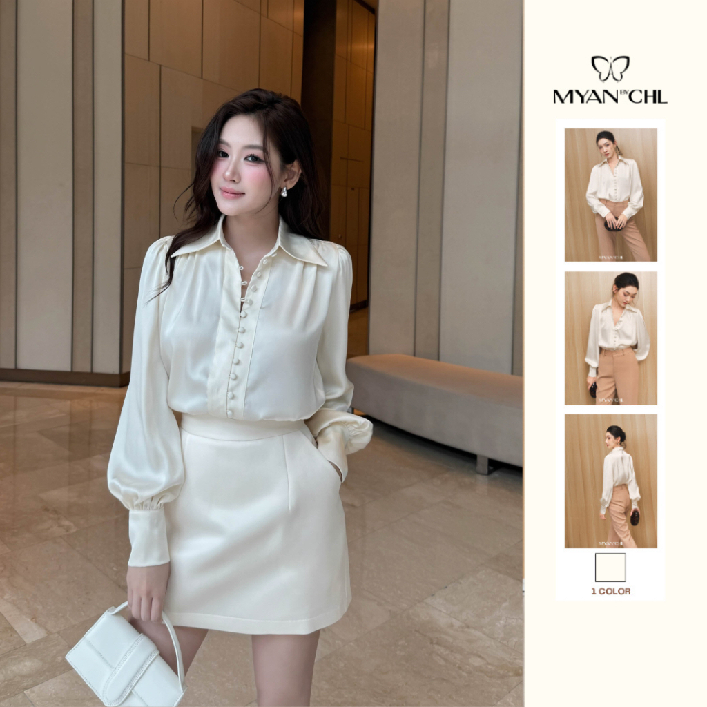 Áo Sơ Mi Lụa Đính Cúc Bọc Kèm Dây Lụa Bản To MYAN STUDIO Thời Trang Thanh Lịch 26SBASM92