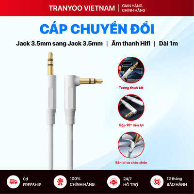Cáp Chuyển Đổi Âm Thanh 90° TRANYOO T-E3 E4 E5 Jack 3.5 mm sang Jack 3.5 mm Âm Thanh Chất Lượng Cao