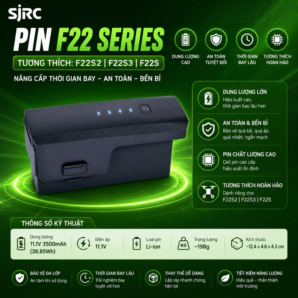 PIN FLYCAM SJRC F22s - Pin flycam F22 S2 - F22 S3 - Không dùng sạc Nhanh - Chính hãng