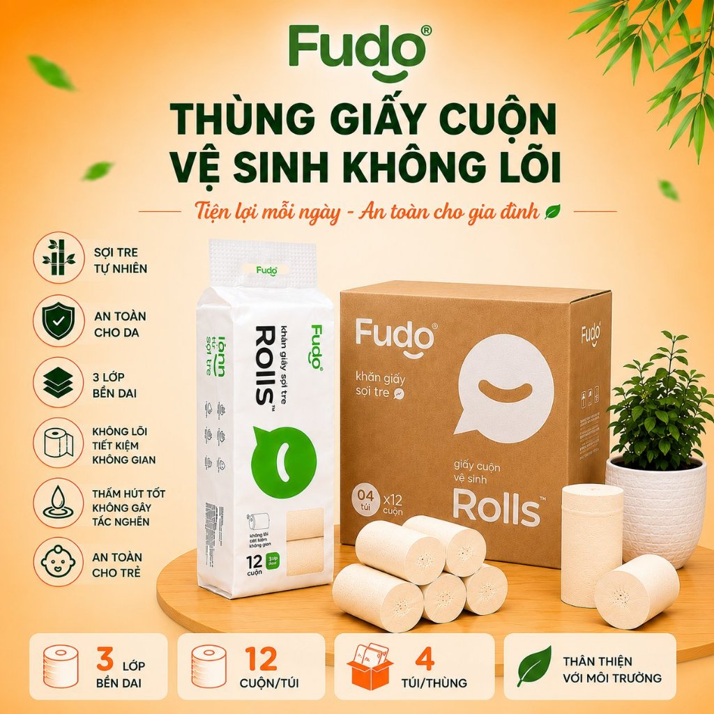 Thùng Giấy 48 Cuộn Không Lõi Fudo 4 Túi x 48 Cuộn - TissueRolls