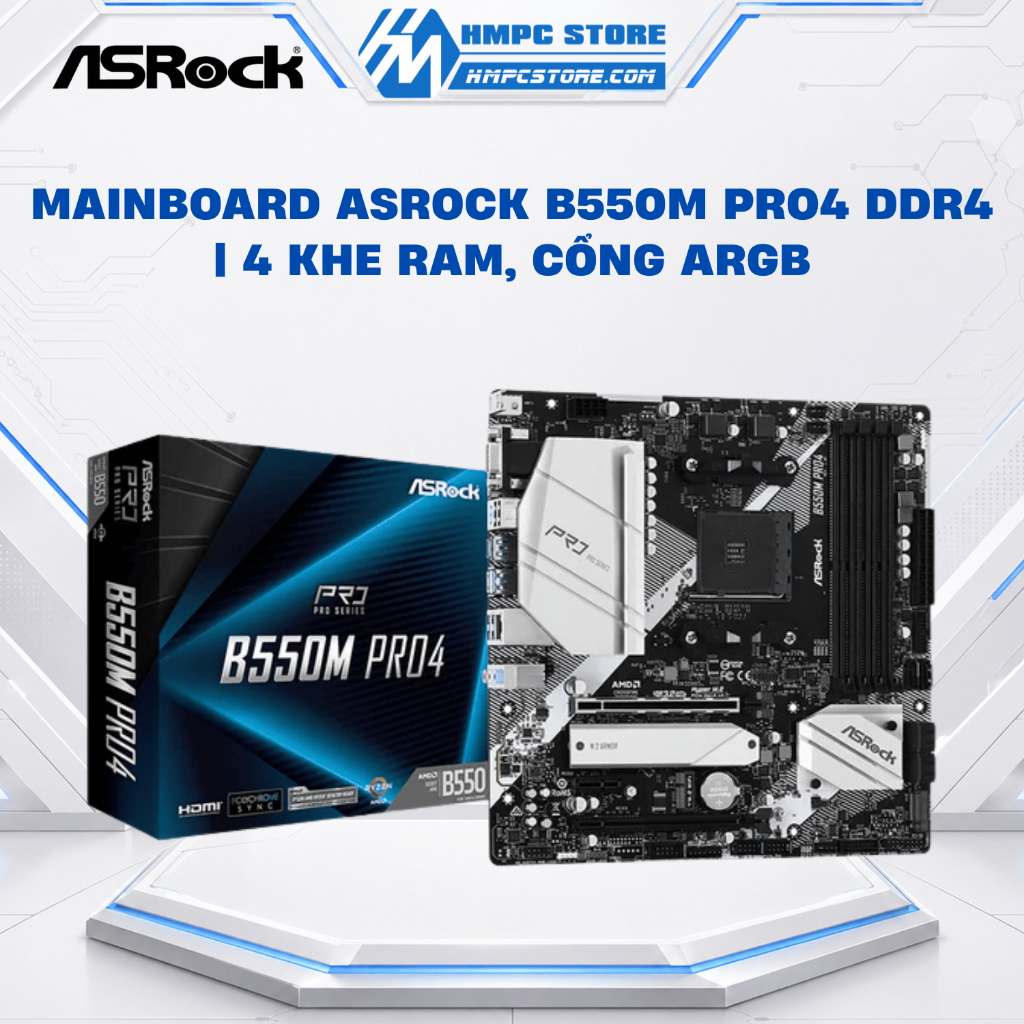 Mainboard ASRock B550M Pro4 DDR4 | 4 khe ram, cổng argb, bảo hành 3 năm