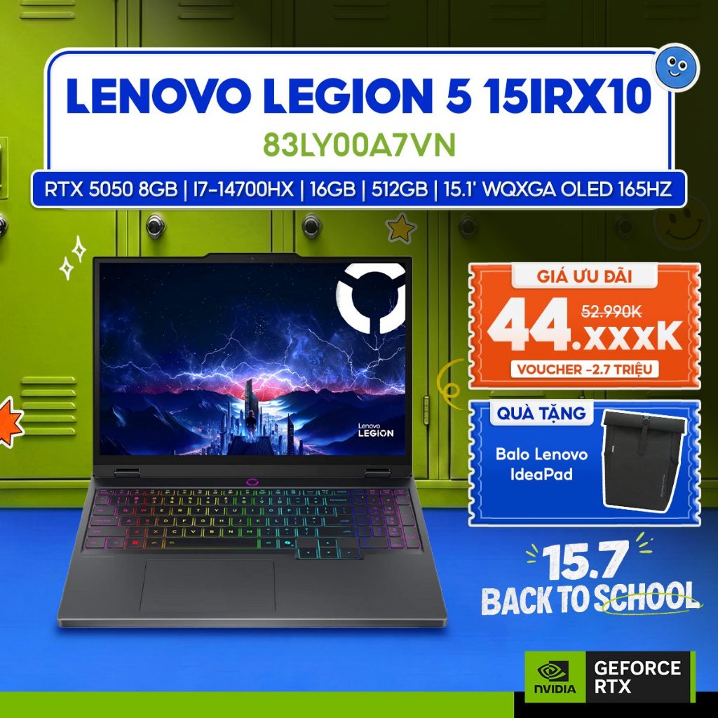 Laptop Lenovo Legion 5 15IRX10 83LY00A7VN GeForce RTX™ 5050 8GB / i7-14700HX / Ram 16GB / SSD 512GB