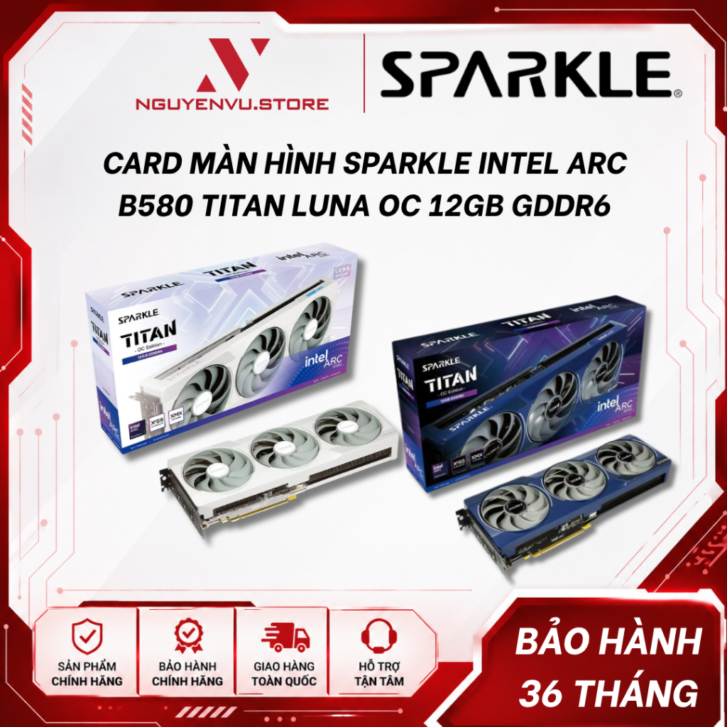 Card màn hình SPARKLE Intel Arc B580 TITAN Luna OC 12GB GDDR6 (SB580TW-12GOC) - Hành chính hãng