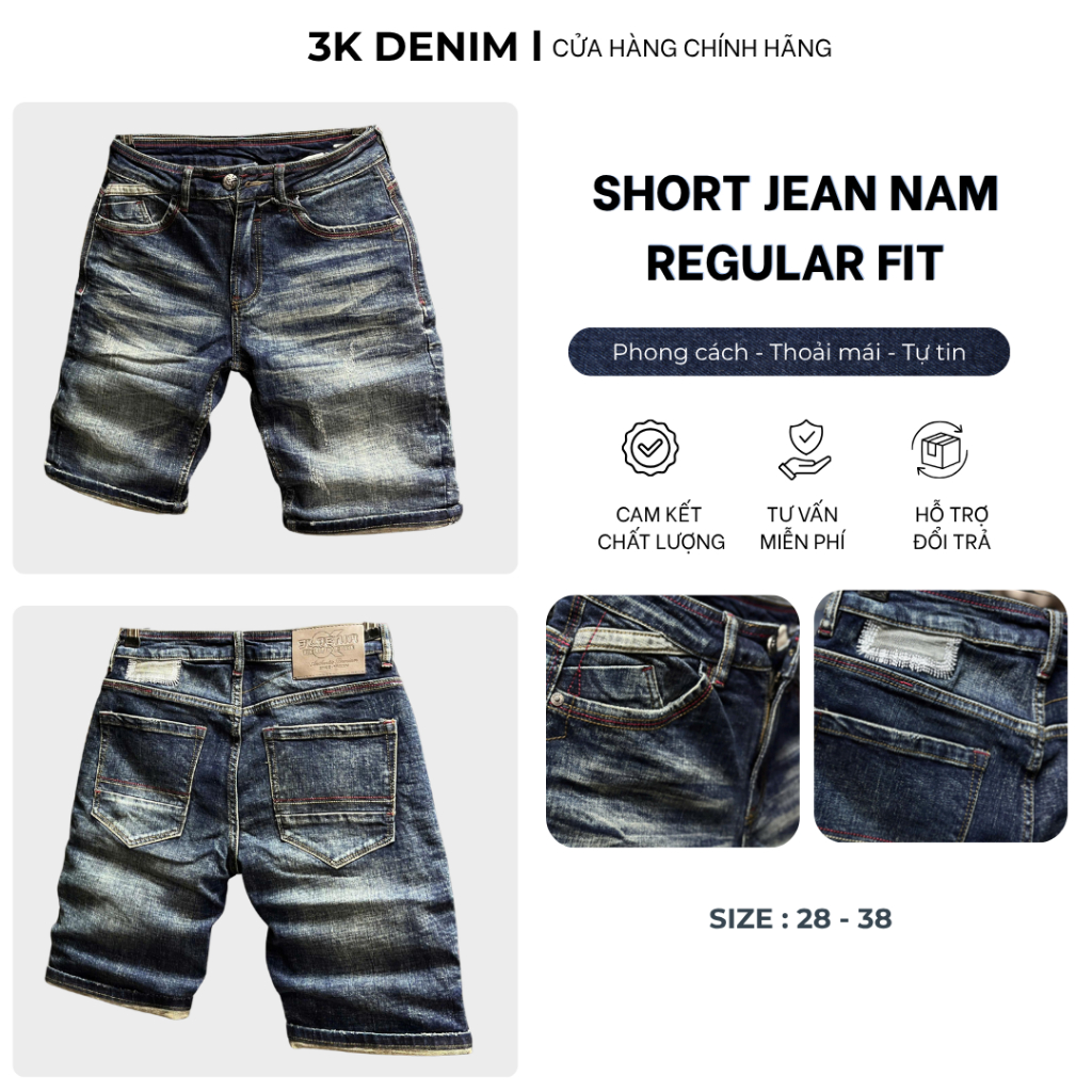 [3K DENIM Jean Denim Guangzhou QS2194-3K6238 Màu Xanh Denim Was Cào Nhẹ Túi Chỉ Đỏ Mẫu Mới