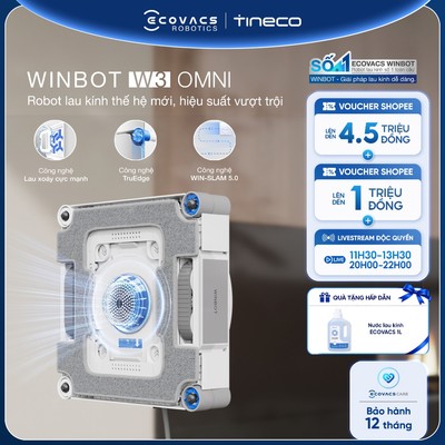 Ecovacs Winbot W3 Omni Robot lau kính | Lực hút 10.000Pa | Lau các bề mặt: Kính, gương, tường ốp đá, gạch men ốp tường